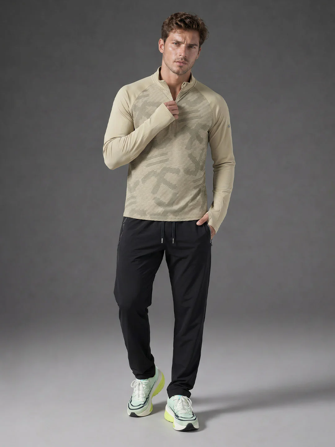 Quarter Zip Sweatshirt | Beige - Image 2