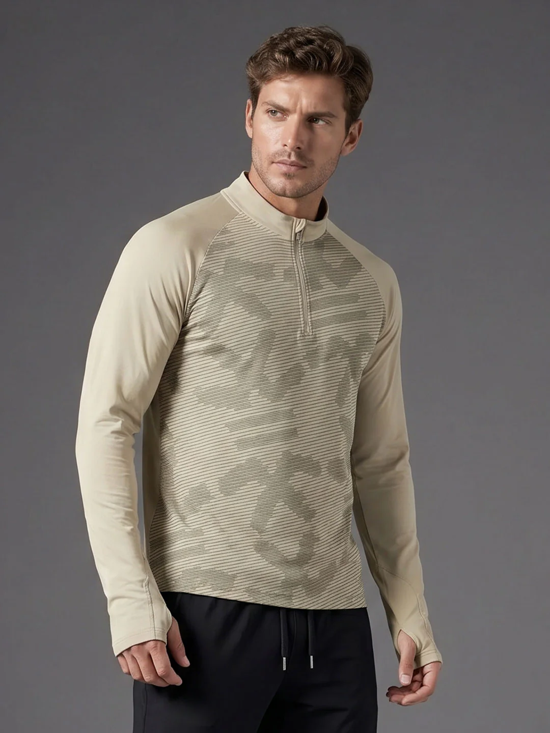 Quarter Zip Sweatshirt | Beige - Image 4