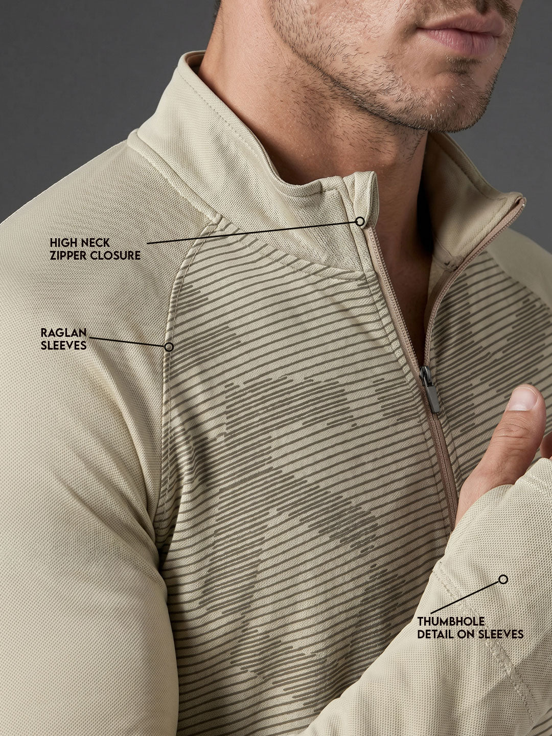 Quarter Zip Sweatshirt | Beige - Image 5