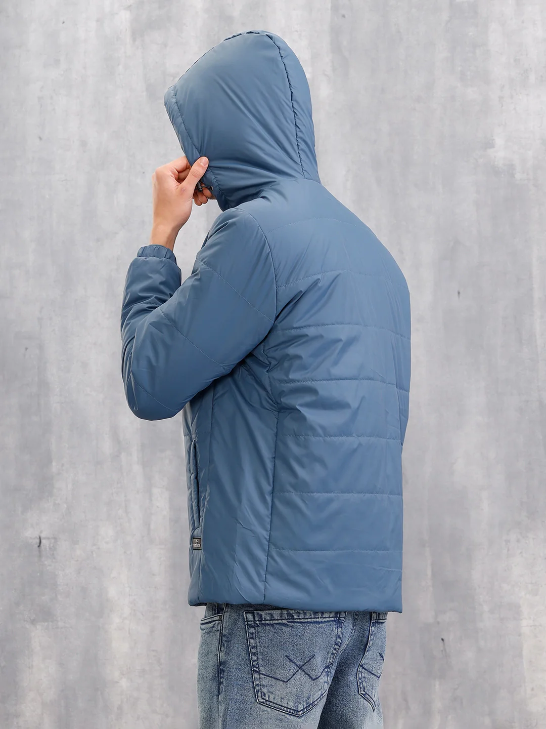 Quilted Hoodie Jacket With Tape Detail At Front I Blue - Image 3