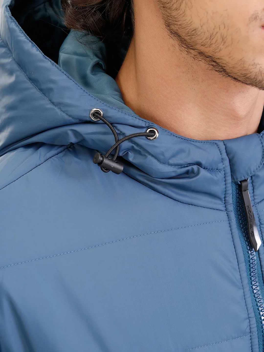 Quilted Hoodie Jacket With Tape Detail At Front I Blue - Image 5