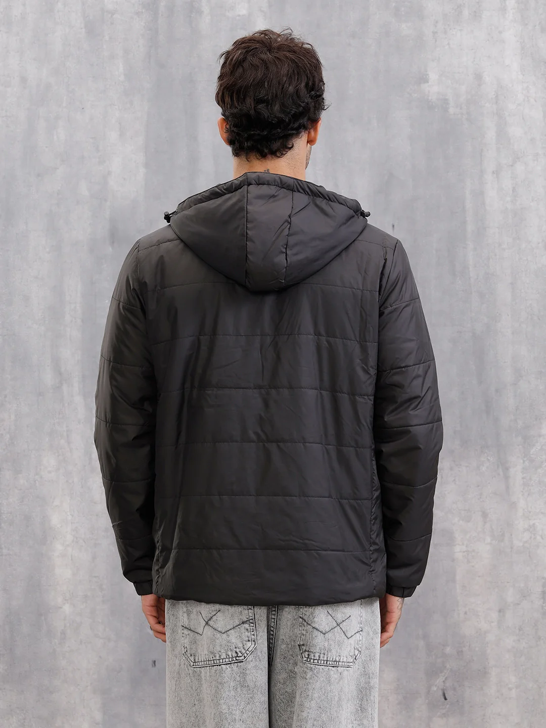 Quilted Jacket With Front Knitted Tape Detail | Black - Image 3