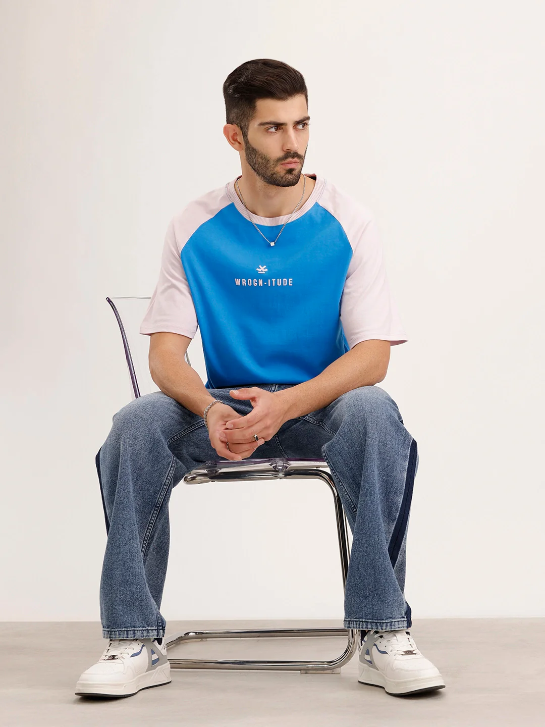 Raglan Collar Oversized T-Shirt | Blue - Image 2