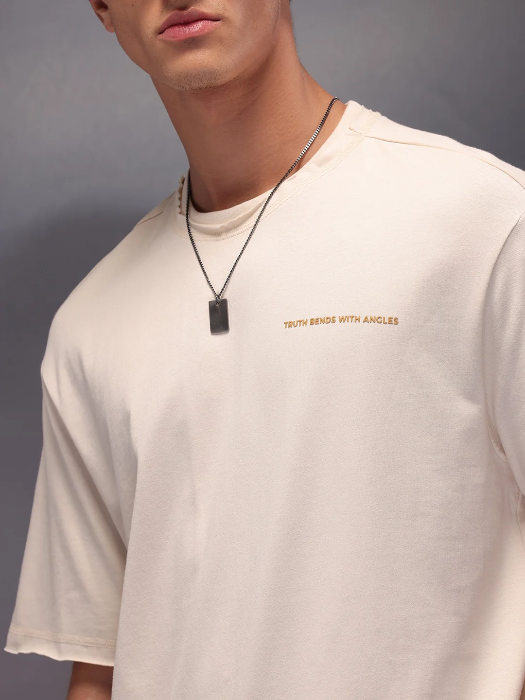 Raw Edge Printed T-Shirt | Beige - Image 5