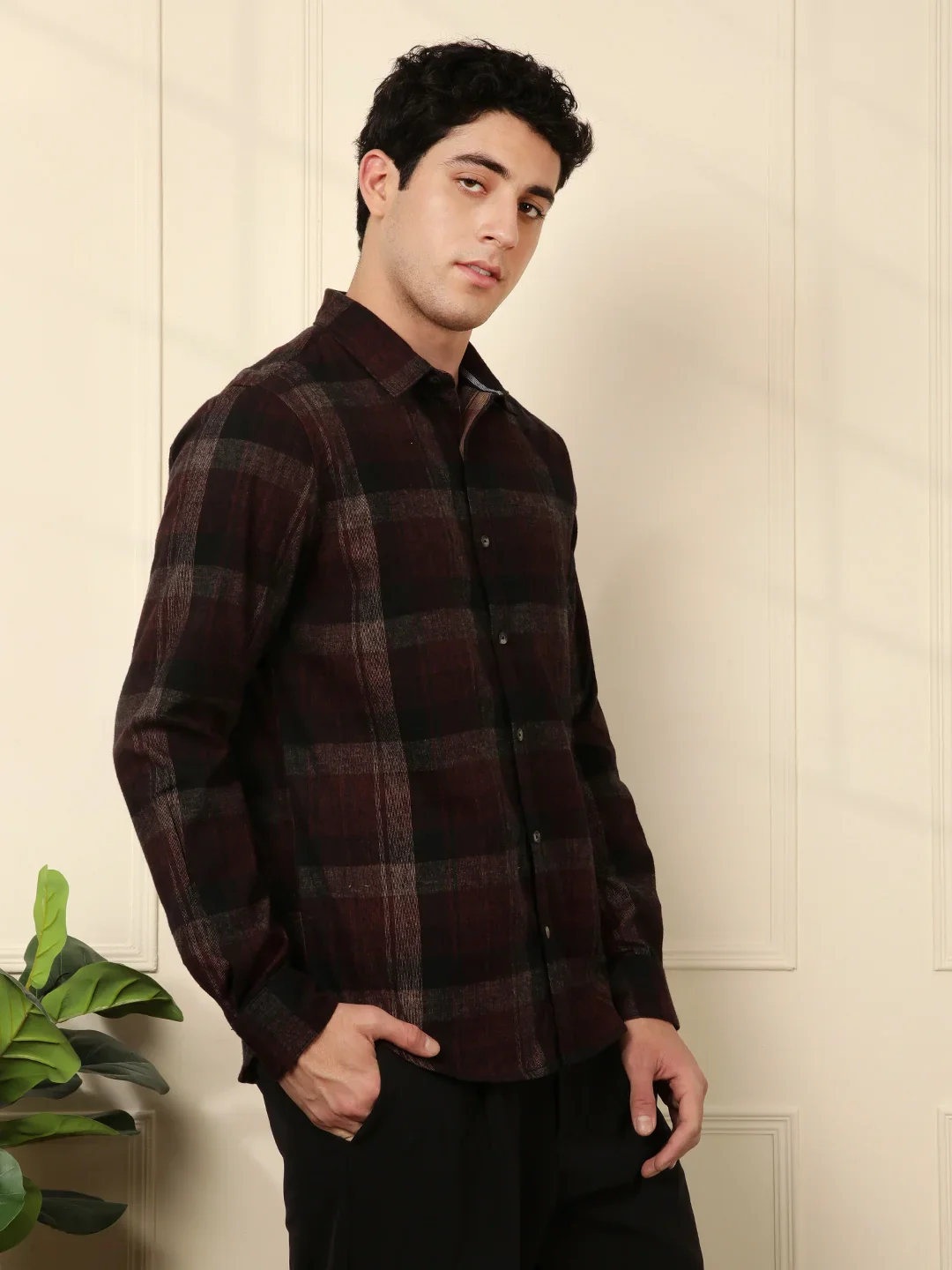 Red Blend Checked Cotton Shirt - Image 6