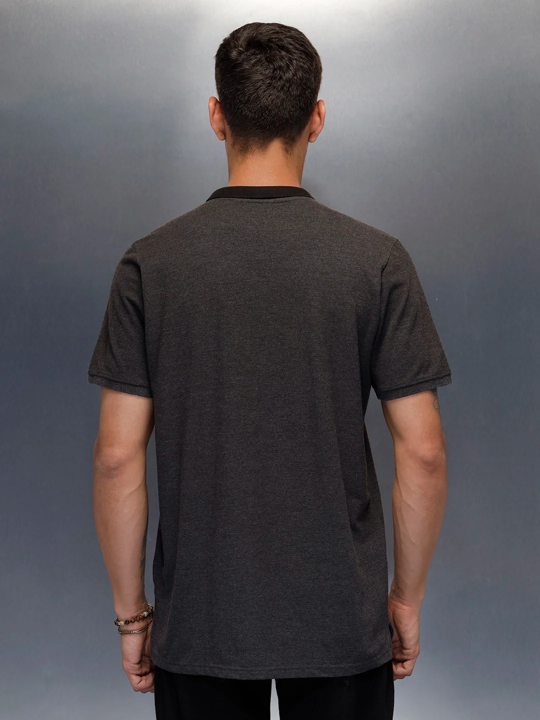 Regualr Fit Polo T-Shirt With Tonal Neck Detail | Grey - Image 3