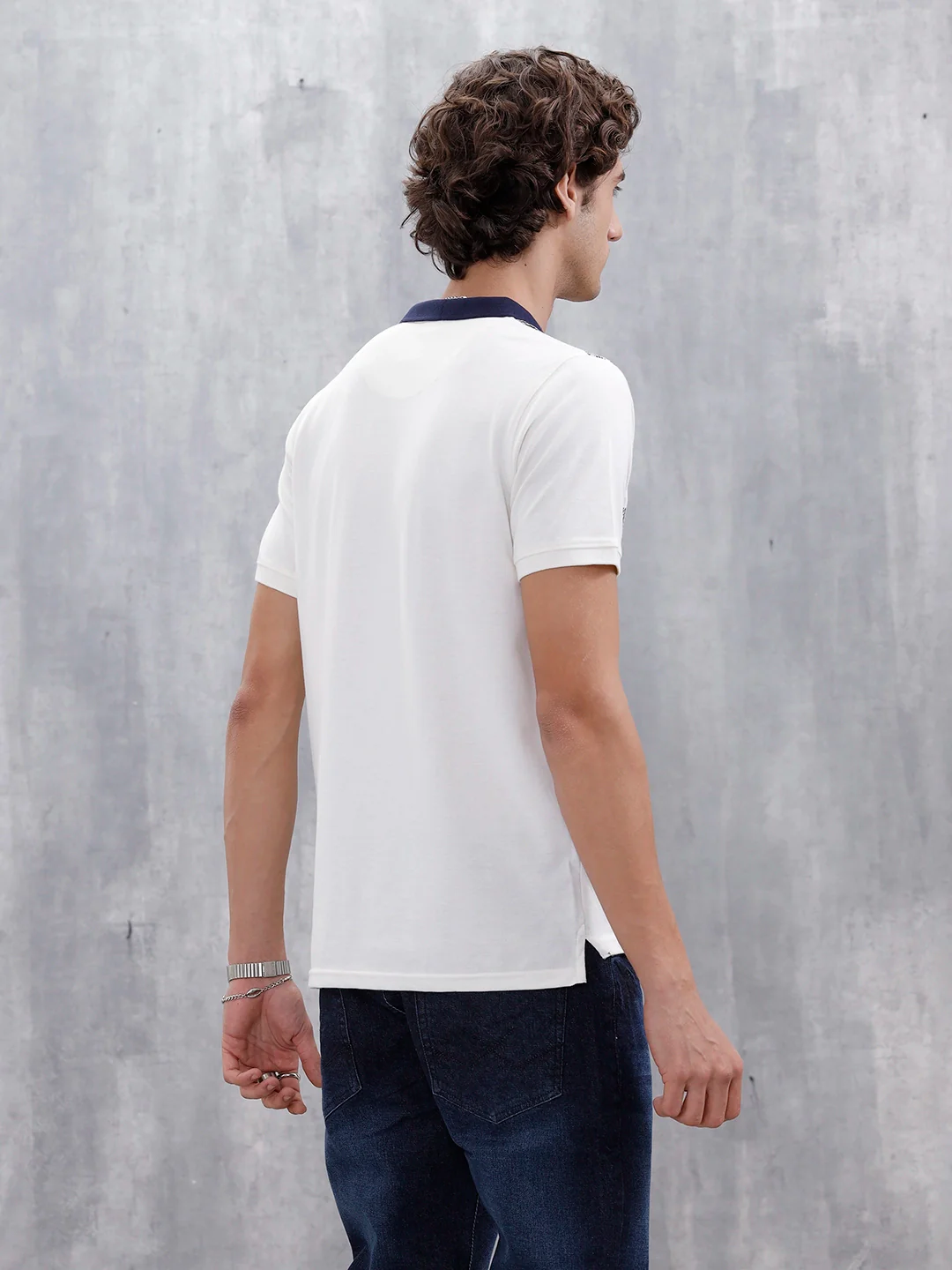 Regualr Fit Striped Printed Polo Tshirt | White - Image 3