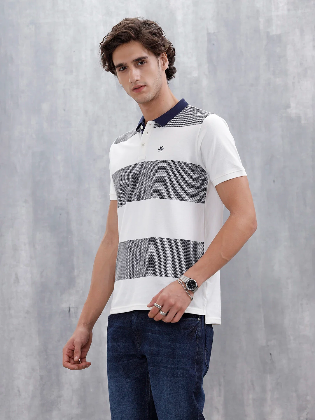 Regualr Fit Striped Printed Polo Tshirt | White - Image 4