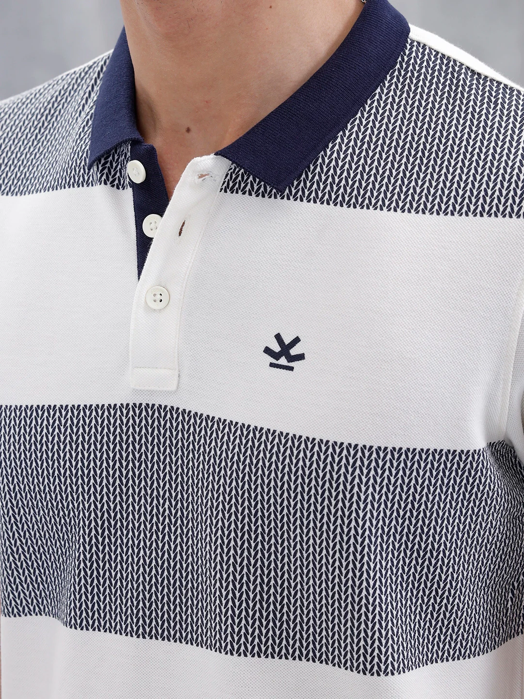 Regualr Fit Striped Printed Polo Tshirt | White - Image 5