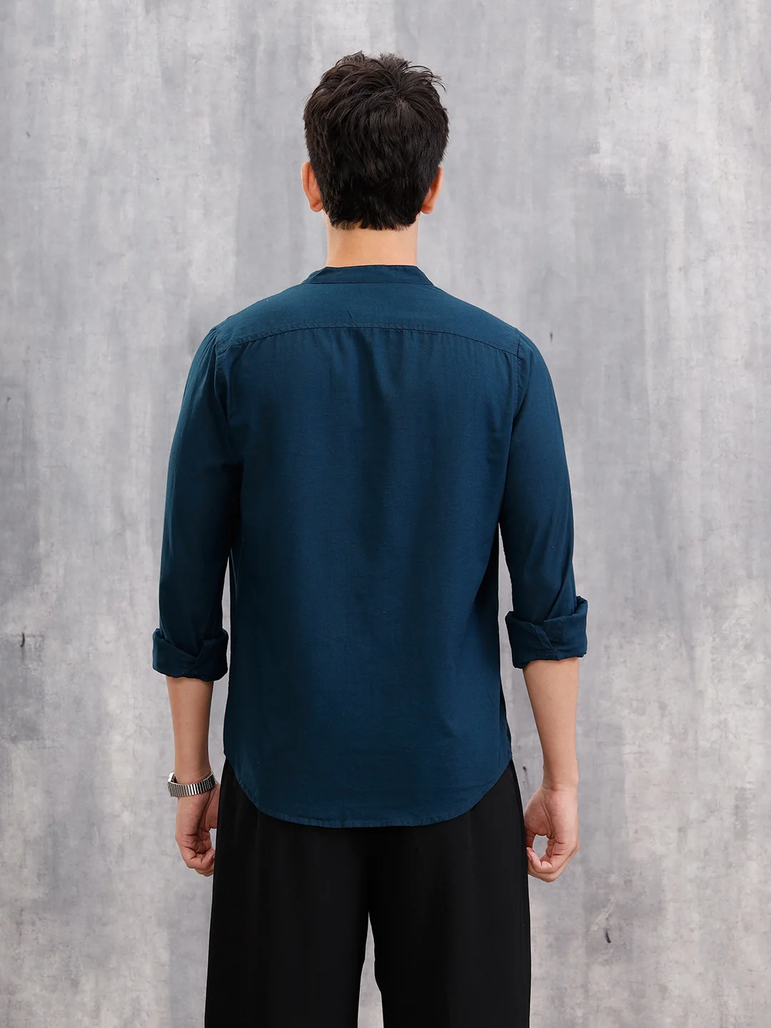 Regular Fit 100% Cotton Solid Shirt | Dark Blue - Image 3