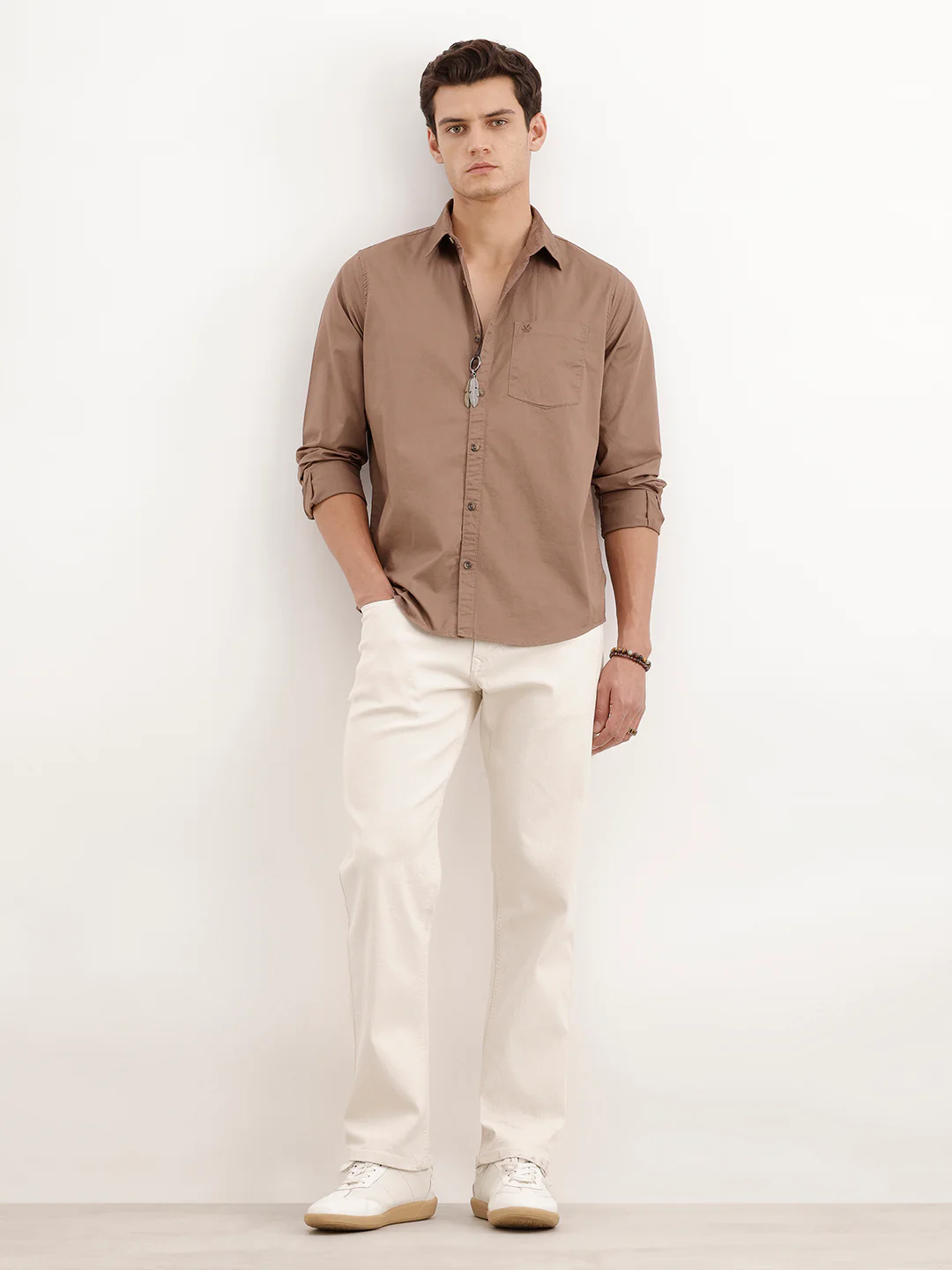 Regular Fit 100% Cotton Solid Shirt | Khaki - Image 2