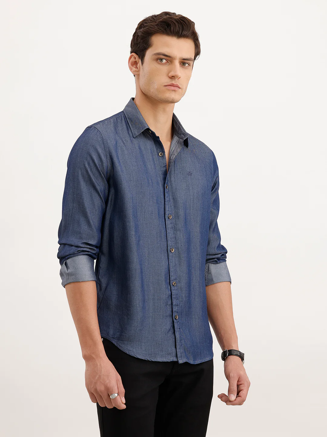 Regular Fit 100% Lyocell Shirt  | Navy Blue - Image 4