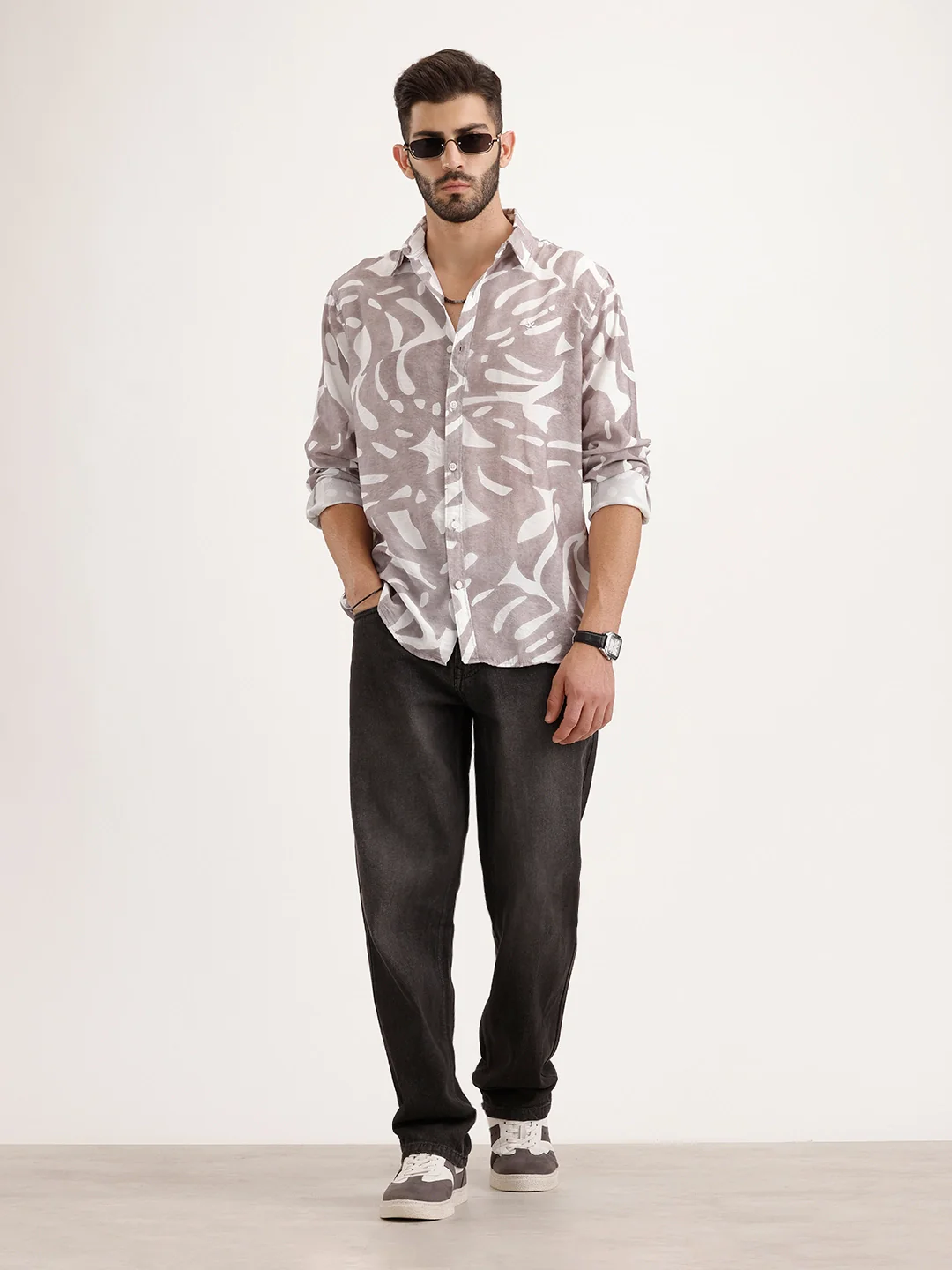 Regular Fit AOP Full Sleeve Shirt | Brown - Image 2