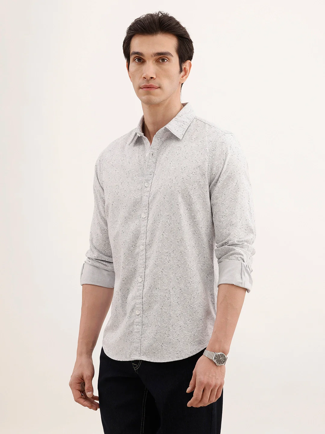Regular Fit AOP Full Sleeved Shirt | Grey - Image 4