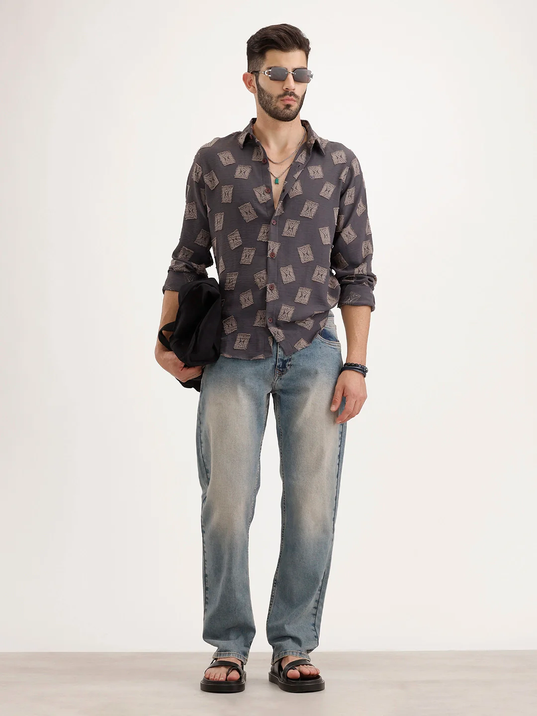 Regular Fit AOP Jacquard Shirt | Grey - Image 2