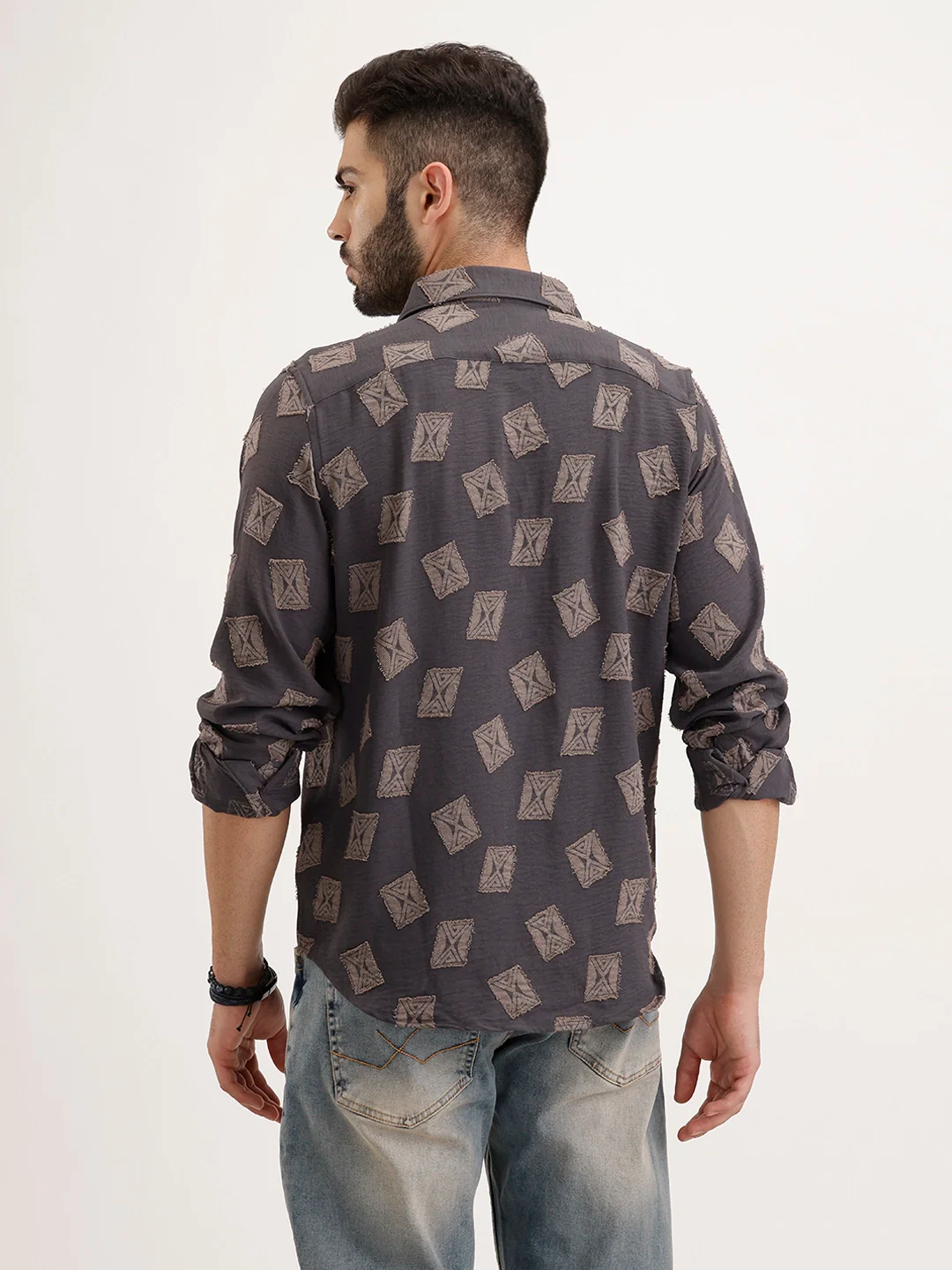 Regular Fit AOP Jacquard Shirt | Grey - Image 3