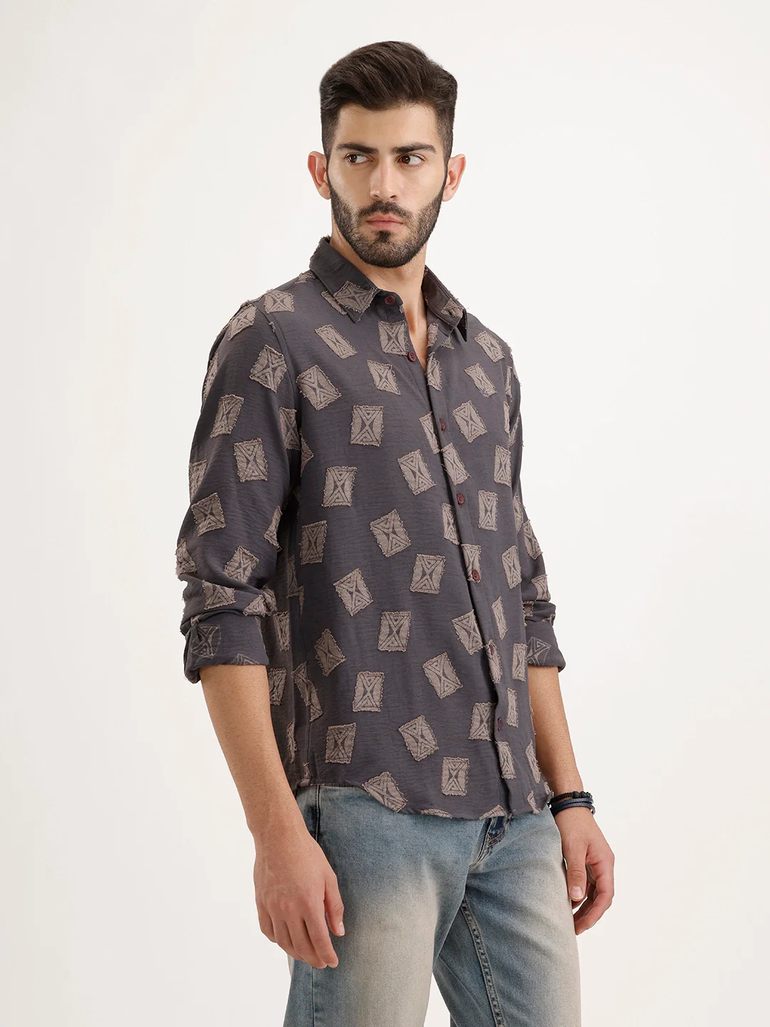 Regular Fit AOP Jacquard Shirt | Grey - Image 4