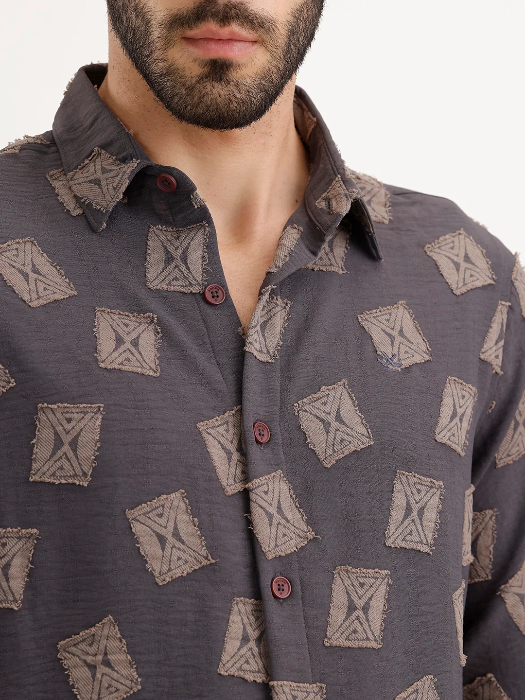 Regular Fit AOP Jacquard Shirt | Grey - Image 5