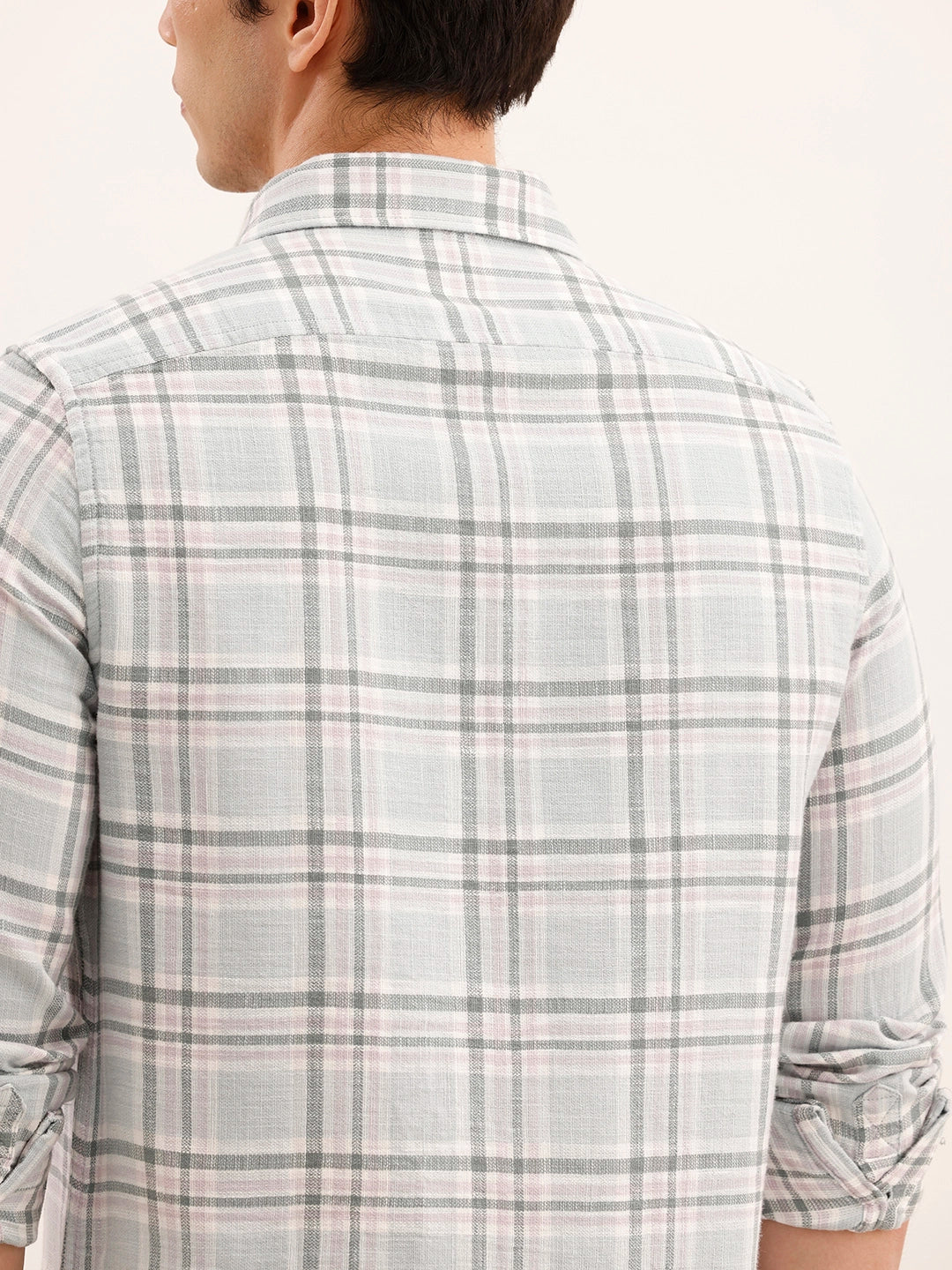 Regular Fit Checkered Double Pocket Shirt | Light Blue - Image 5