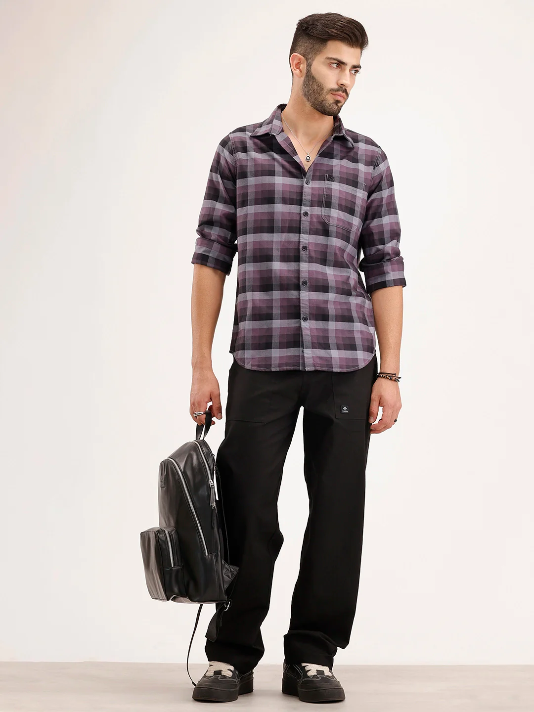 Regular Fit Checkered Shirt | Black - Image 2