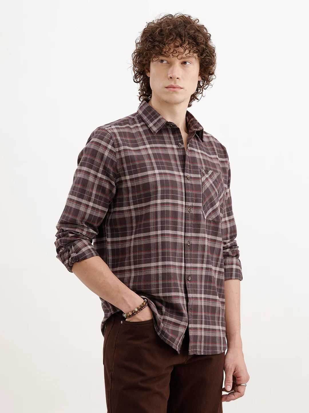 Regular Fit Checkered Shirt  | Brown - Image 4