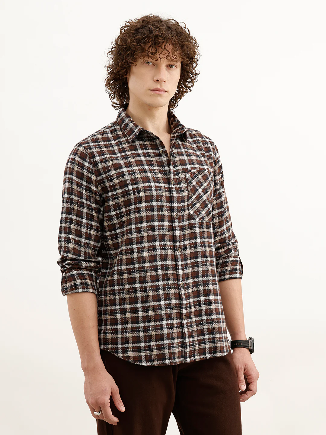 Regular Fit Checkered Shirt | Brown - Image 4