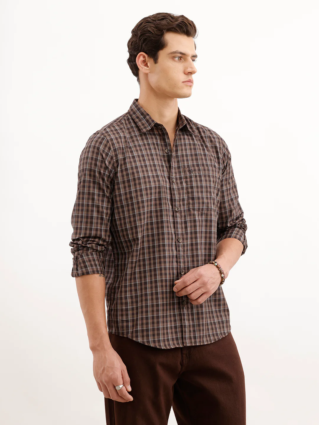 Regular Fit Checkered Shirt  | Brown - Image 4