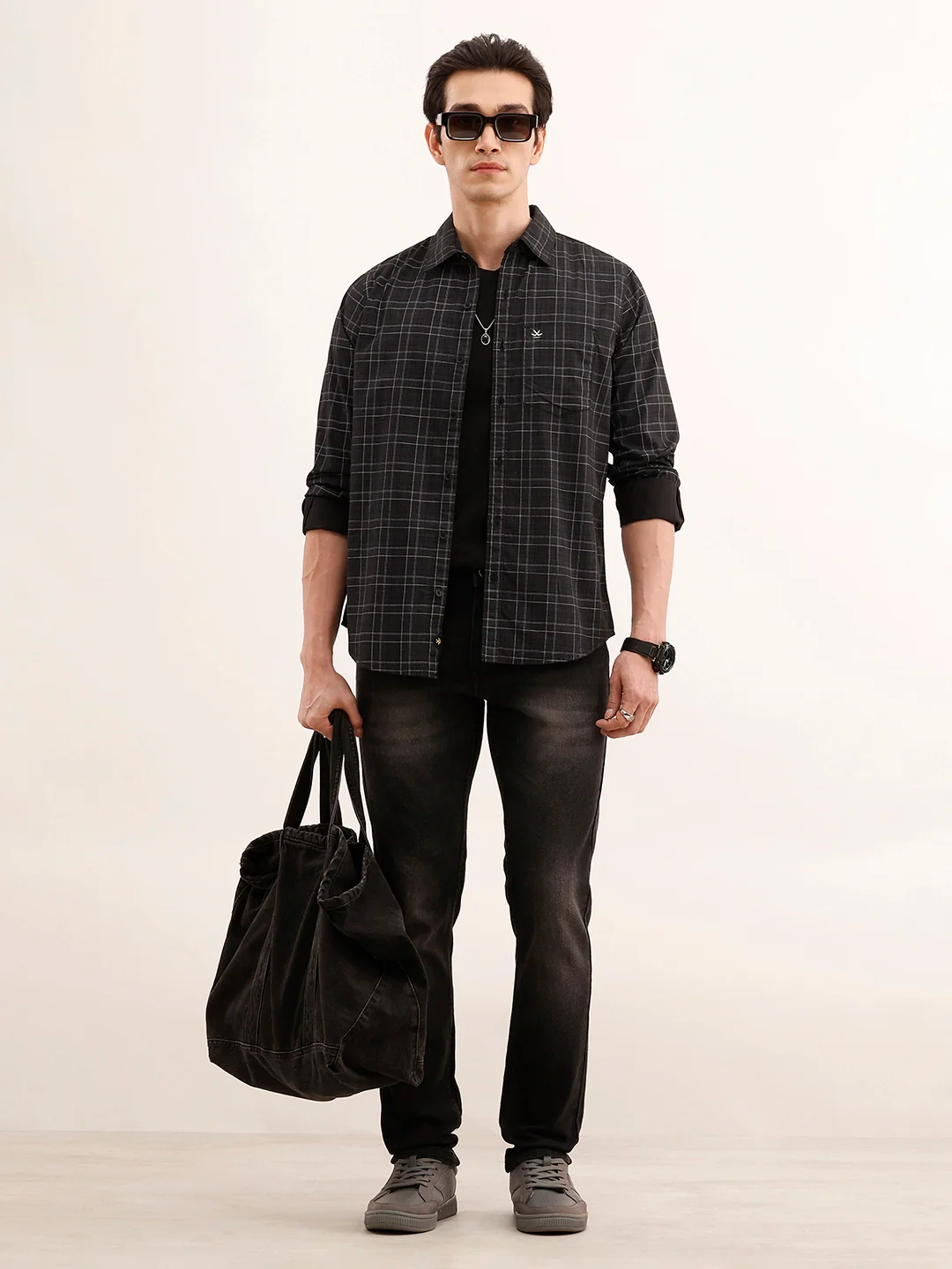 Regular Fit Checkered Shirt | Dark Grey - Image 2