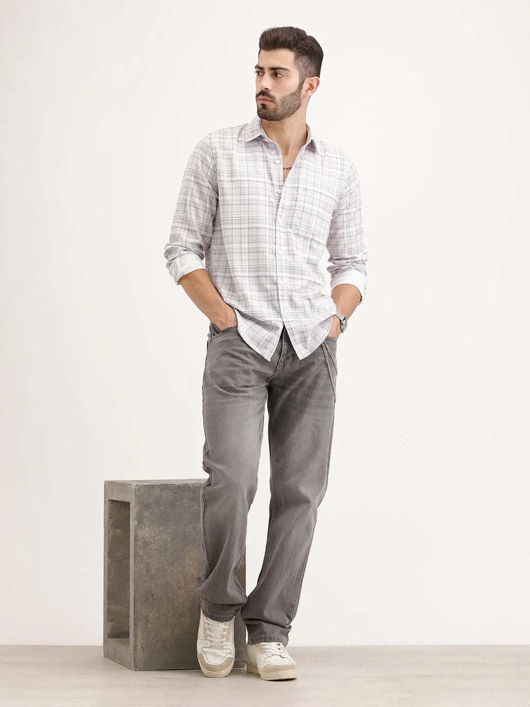 Regular Fit Checkered Shirt | Grey - Image 2