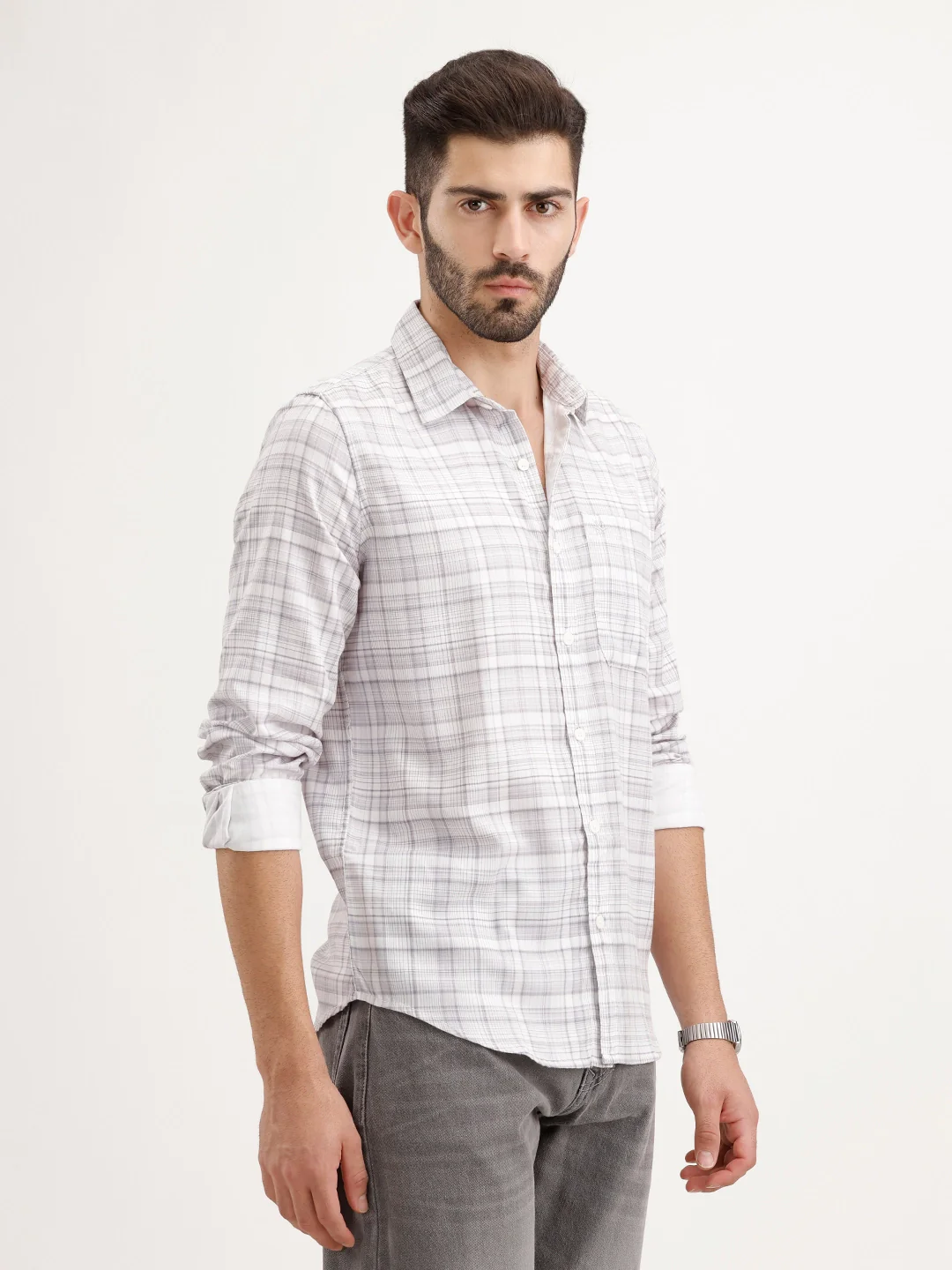 Regular Fit Checkered Shirt | Grey - Image 4