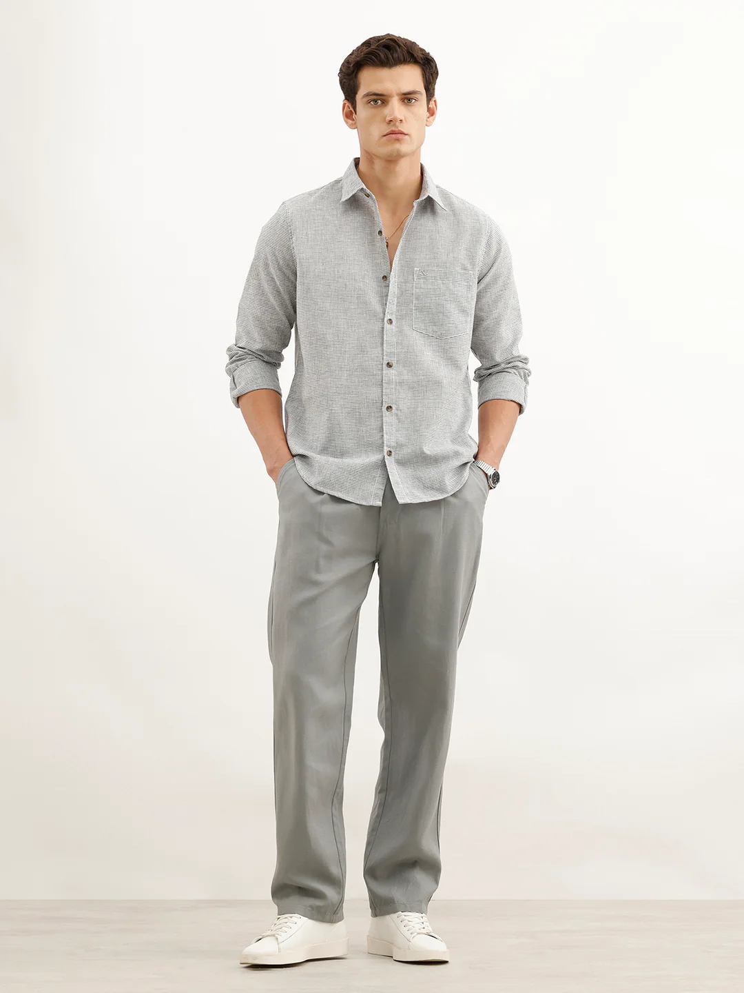 Regular Fit Checkered Shirt  | Grey - Image 2