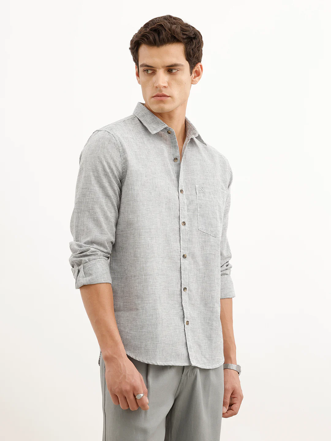 Regular Fit Checkered Shirt  | Grey - Image 4