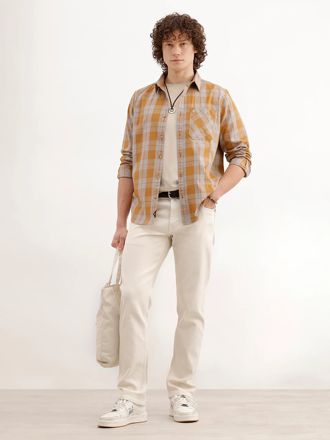Regular Fit Checkered Shirt | Khaki - Image 2