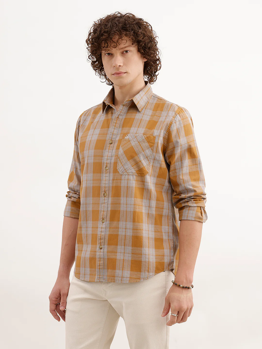 Regular Fit Checkered Shirt | Khaki - Image 4