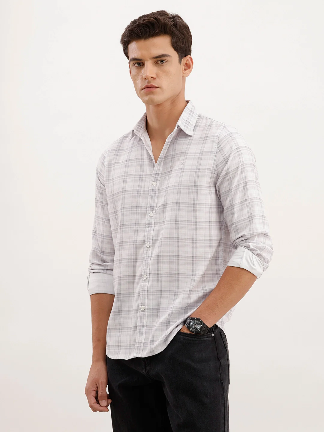Regular Fit Checkered Shirt | Off White - Image 4