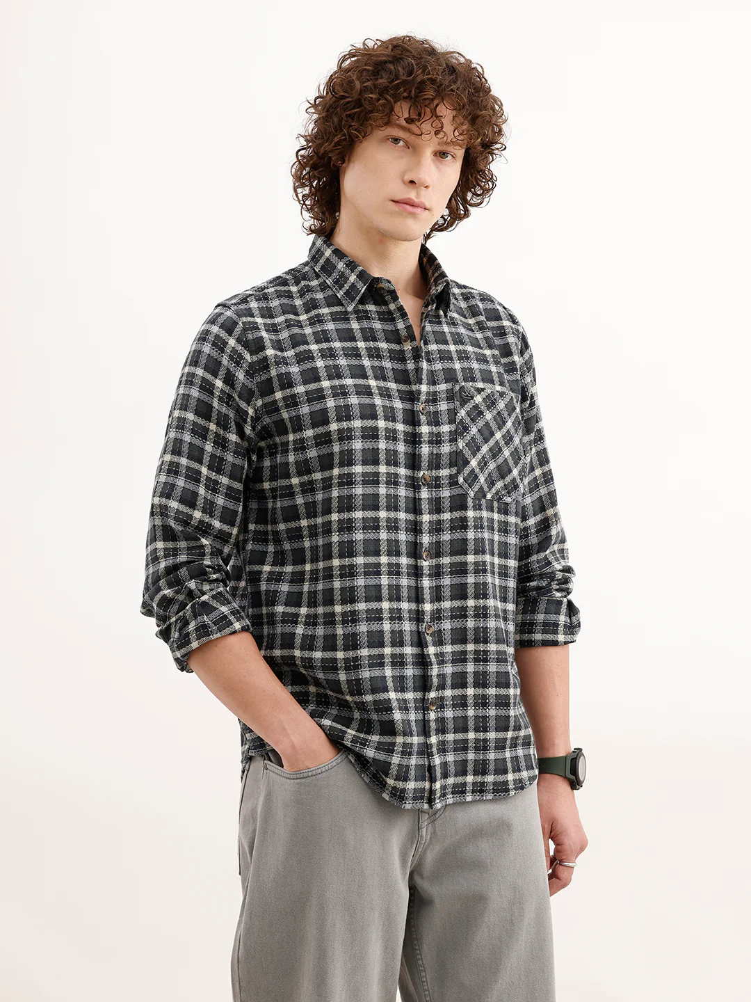 Regular Fit Checkered Shirt | Olive - Image 4