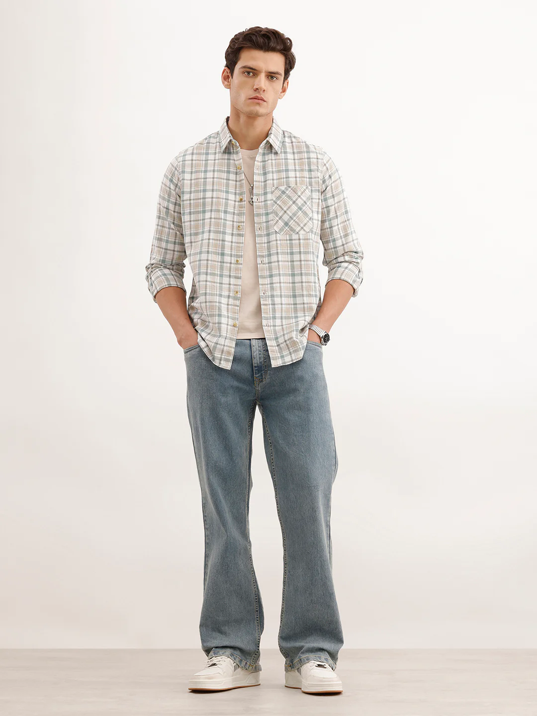 Regular Fit Checkered Shirt  | Teal - Image 2