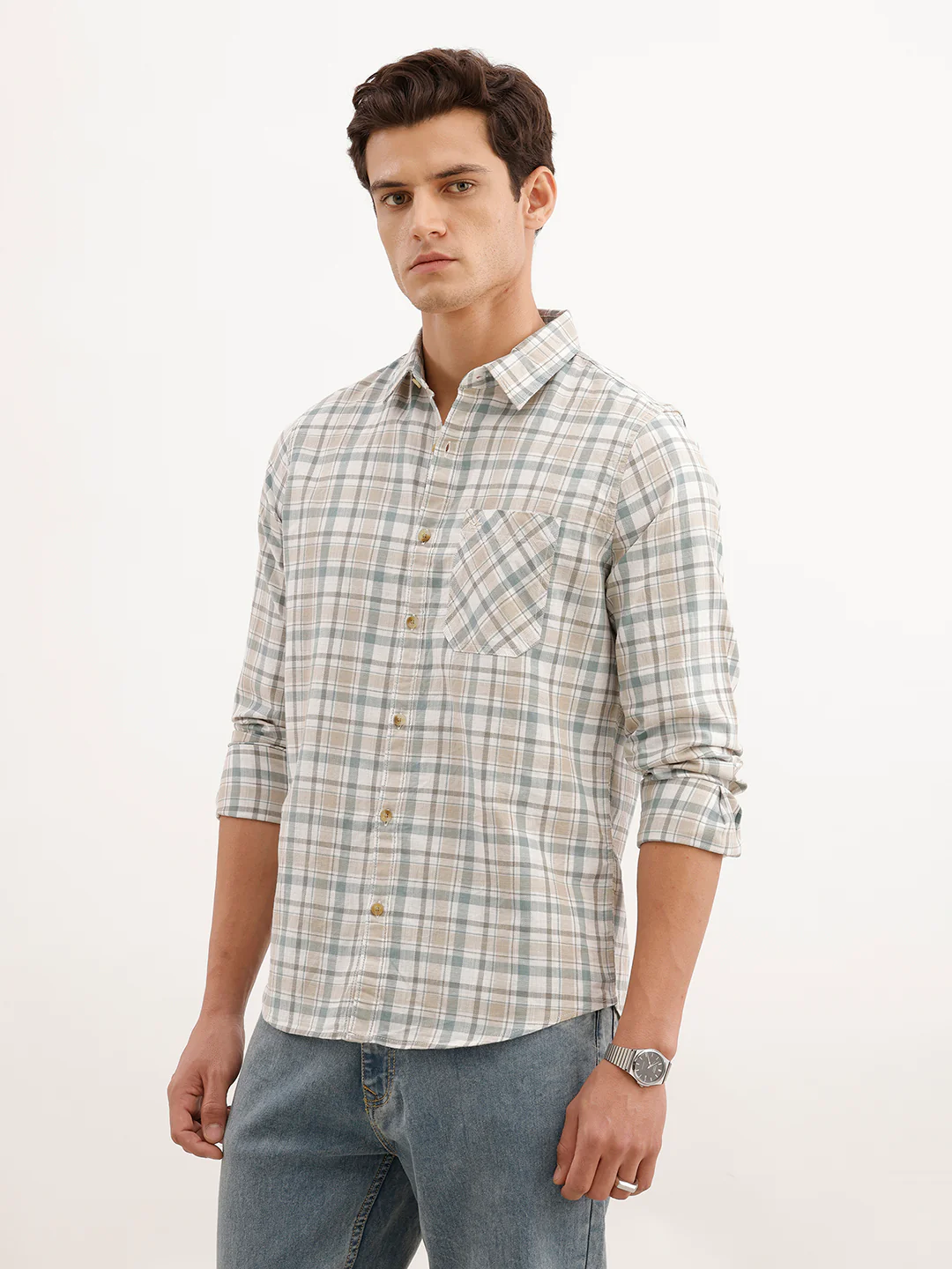 Regular Fit Checkered Shirt  | Teal - Image 4