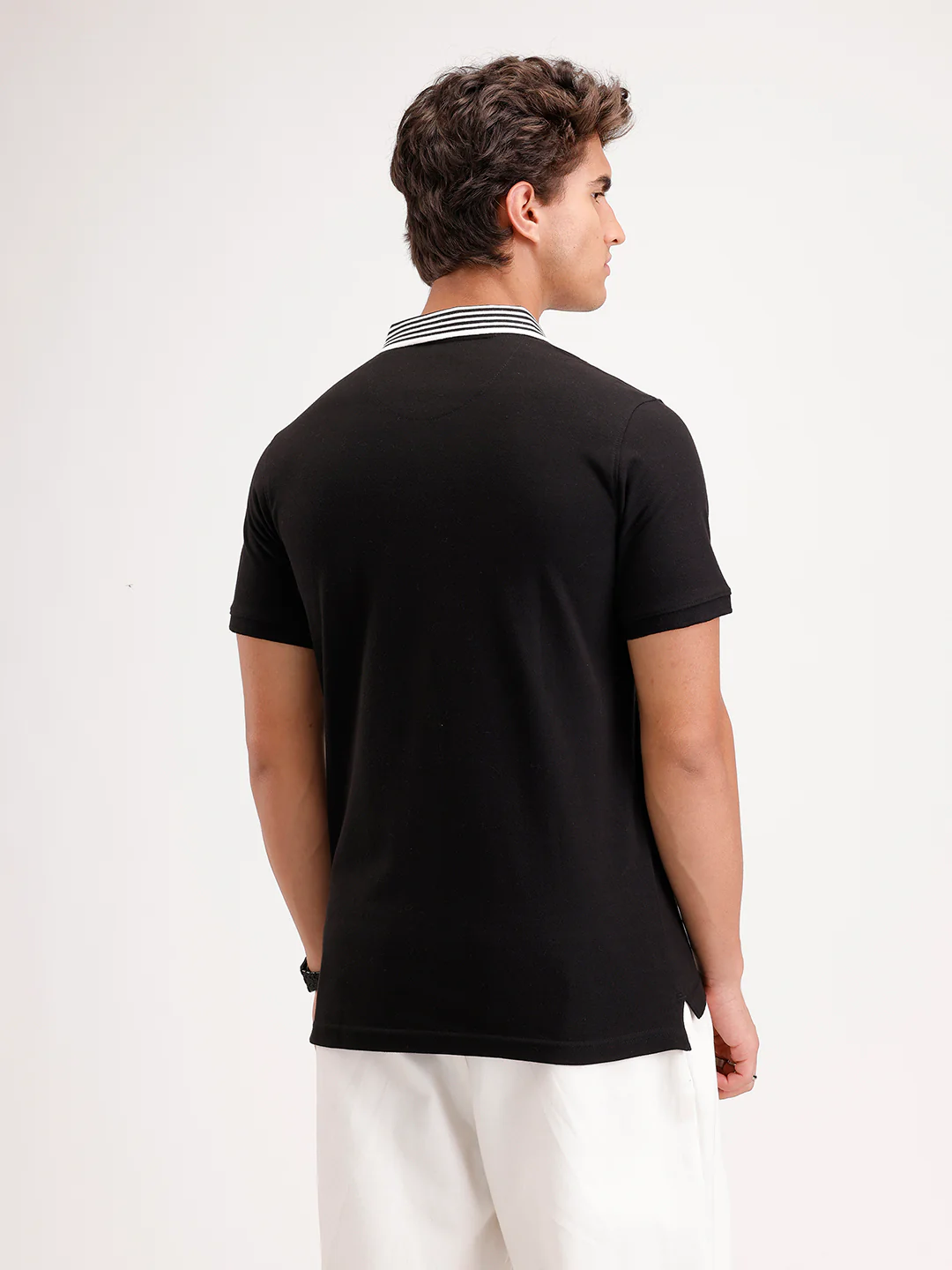 Regular Fit Contrast Collar Polo T-Shirt  | Black - Image 3