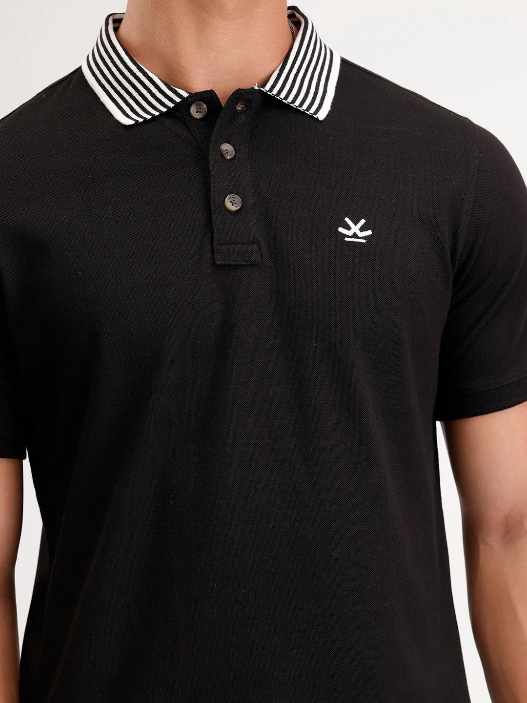 Regular Fit Contrast Collar Polo T-Shirt  | Black - Image 5