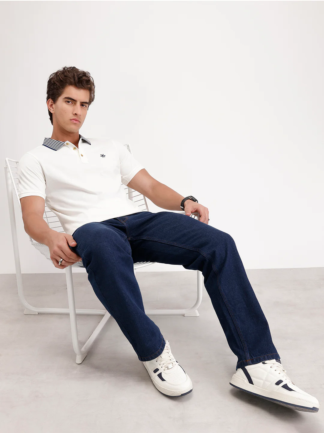 Regular Fit Contrast Collar Polo T-Shirt  | White - Image 2