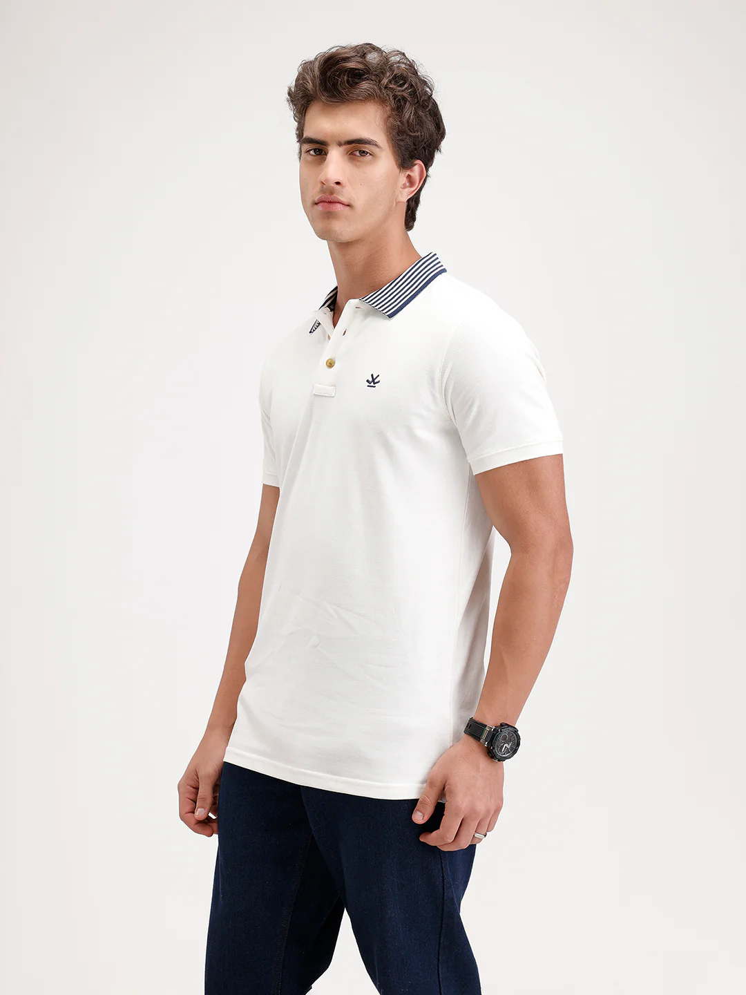 Regular Fit Contrast Collar Polo T-Shirt  | White - Image 4
