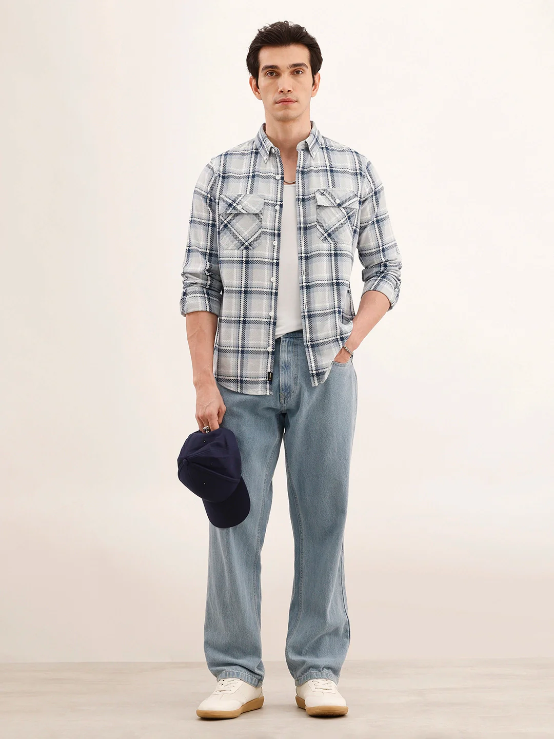 Regular Fit Double Pocket Checkered Shirt | Blue - Image 2