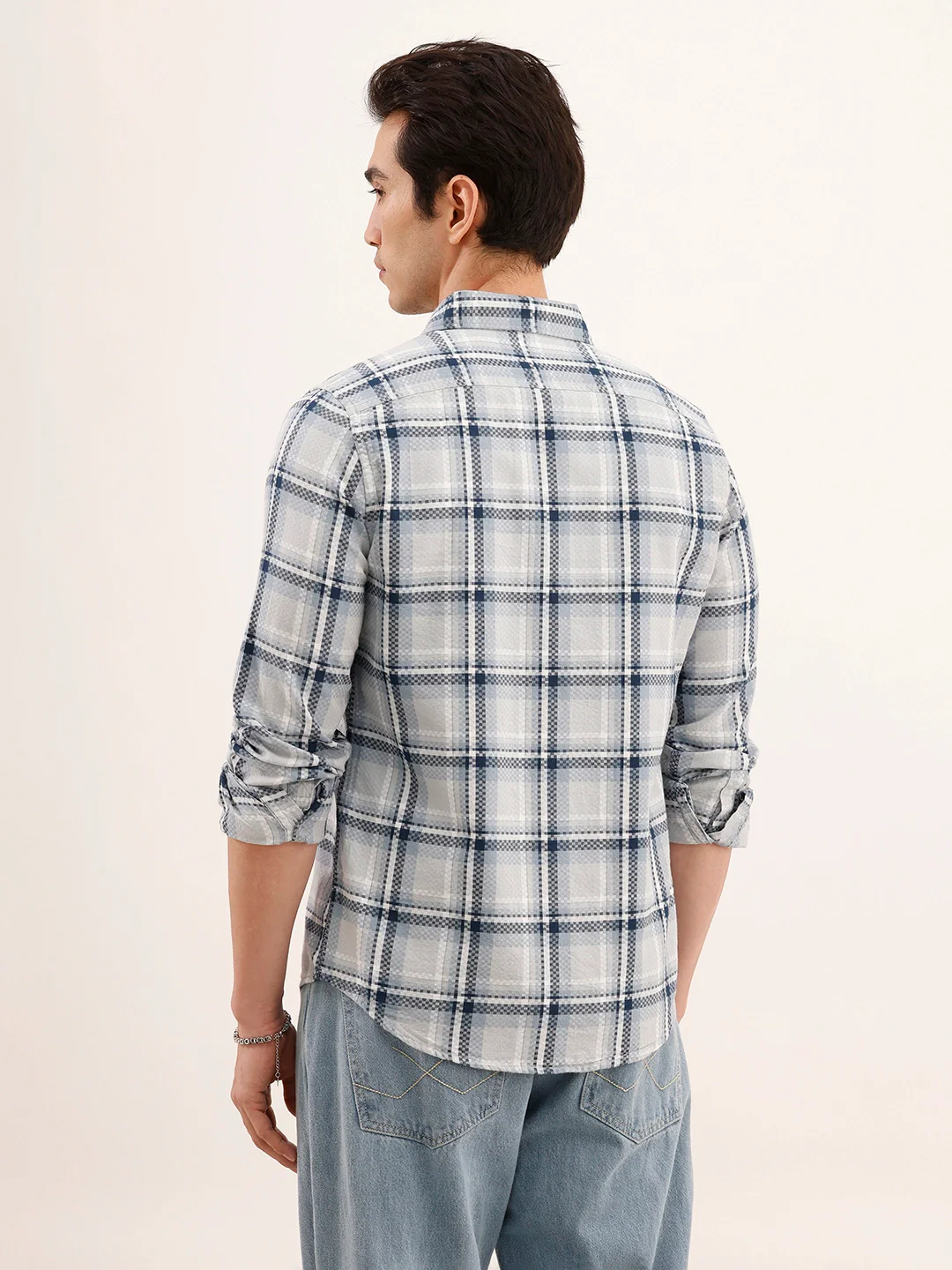 Regular Fit Double Pocket Checkered Shirt | Blue - Image 3