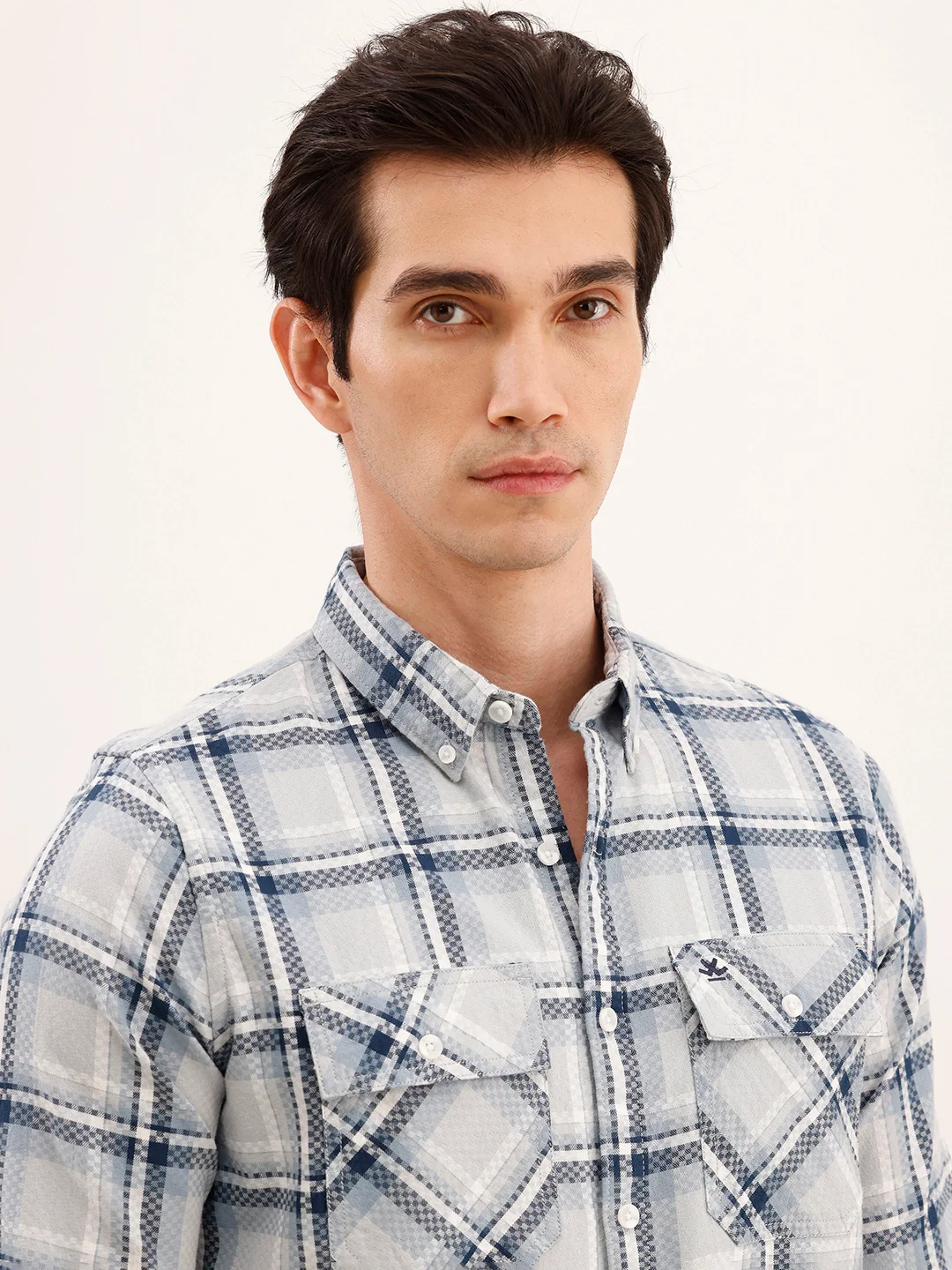 Regular Fit Double Pocket Checkered Shirt | Blue - Image 5
