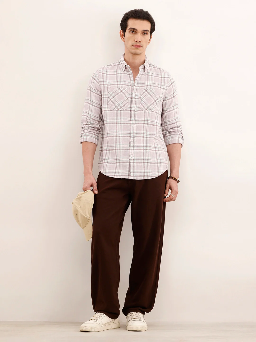 Regular Fit Double Pocket Checkered Shirt | Pink - Image 2
