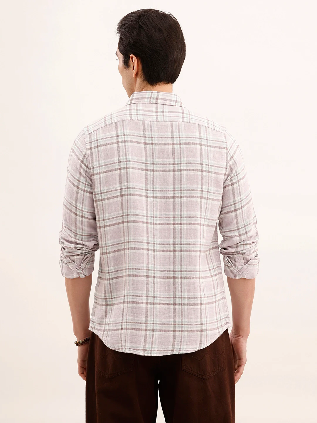 Regular Fit Double Pocket Checkered Shirt | Pink - Image 3