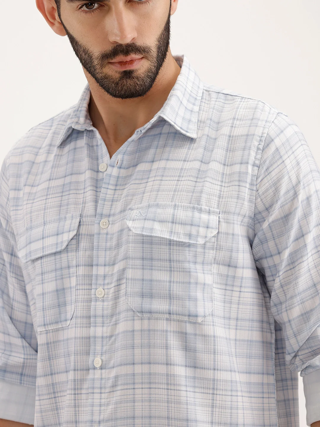 Regular Fit Double Pocket Full Sleeve Shirt | Light Blue - Image 5