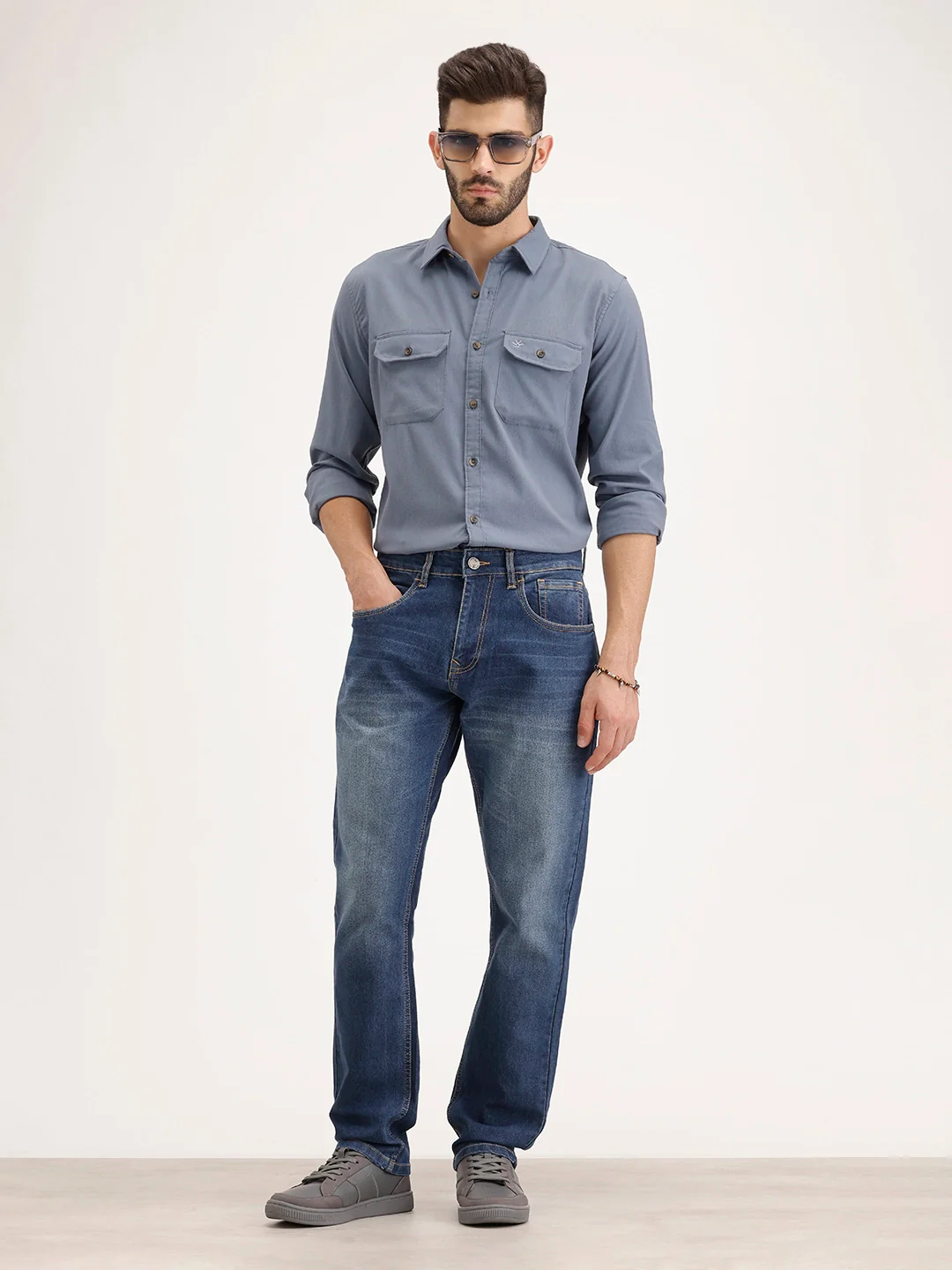 Regular Fit Double Pocket Shirt | Blue - Image 3