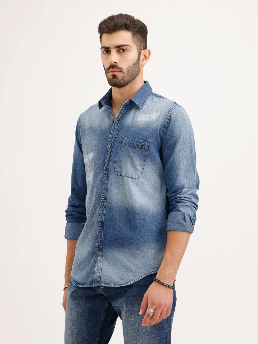 Regular Fit Faded Denim Shirt | Light Blue - Image 4